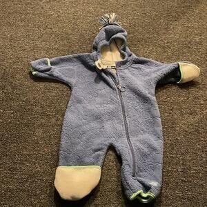 REI Brand Infant Fleece Bunting Size 3 Months Blue Floral Embossed Zip Up Hooded